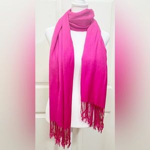 Dark Pink Solid Scarfs Pashmina Silk Scarf Wrap with Fringes